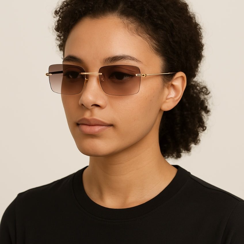 Brown Champagne Rectangle Sunglasses