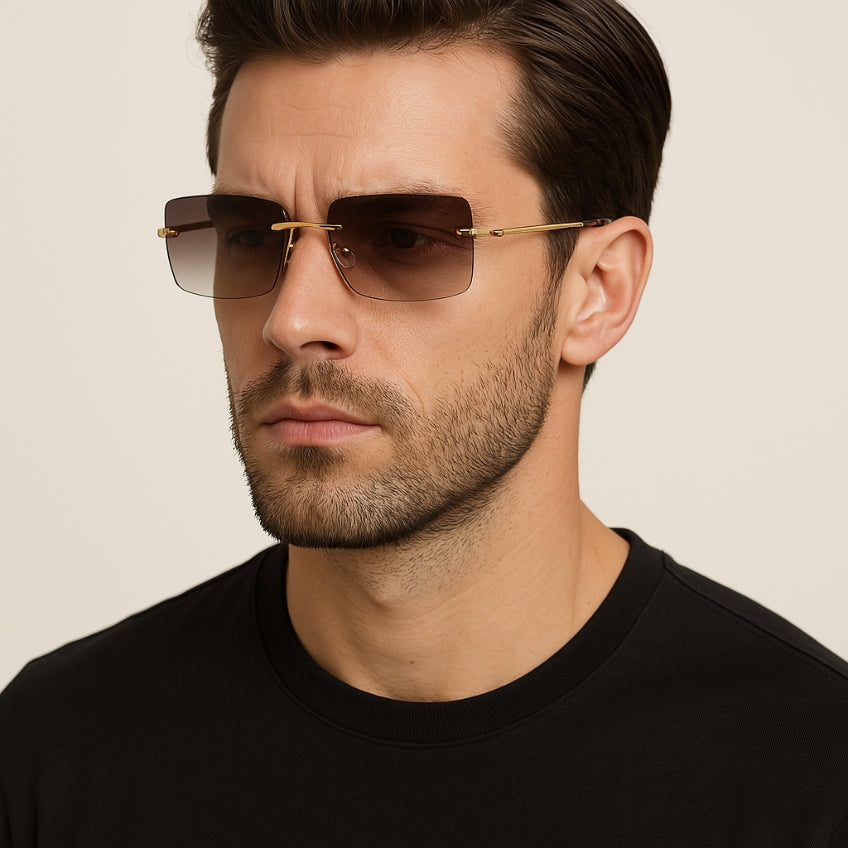 Brown Champagne Rectangle Sunglasses