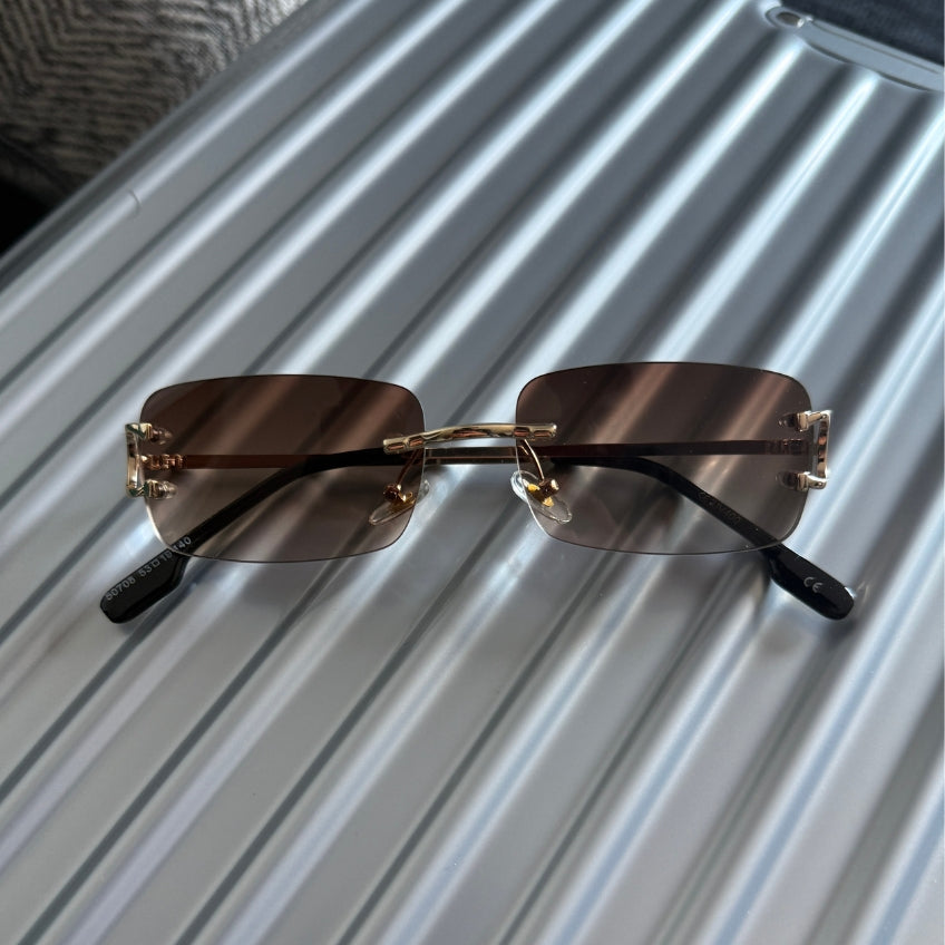 Brown Champagne Rectangle Sunglasses