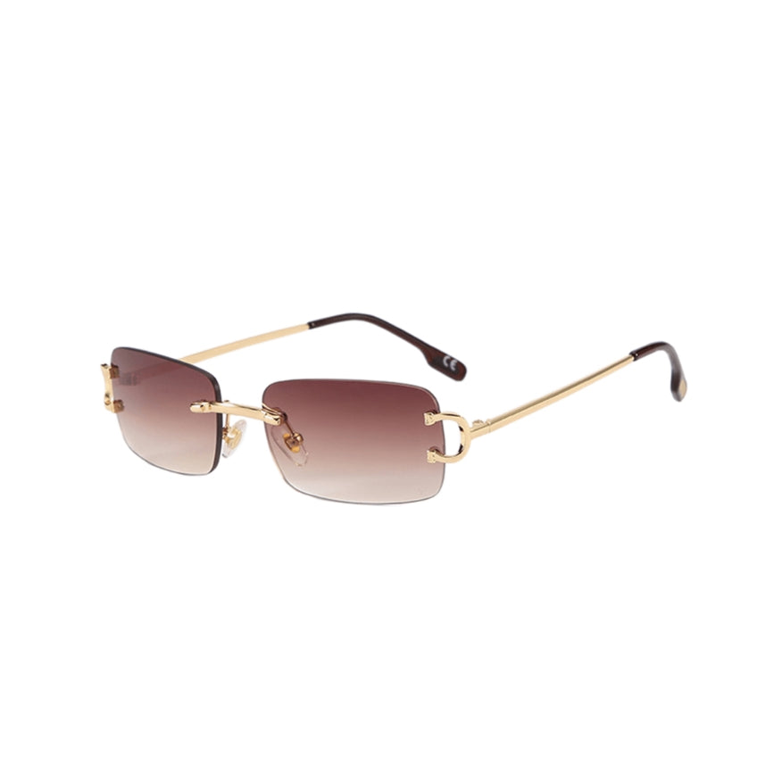 Brown Champagne Rectangle Sunglasses