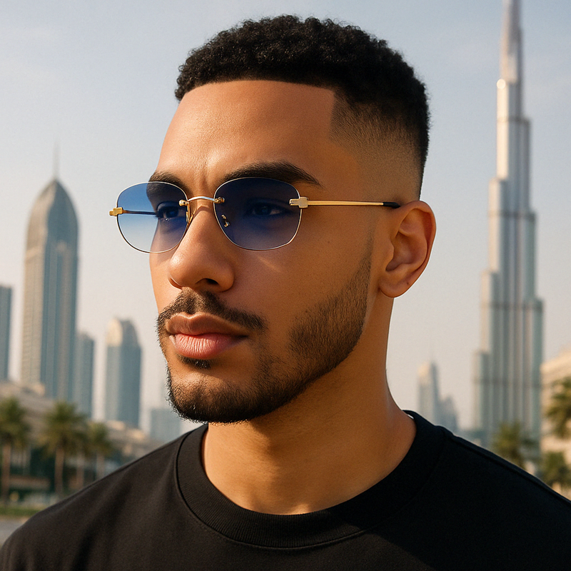 Blue oval sunglasses